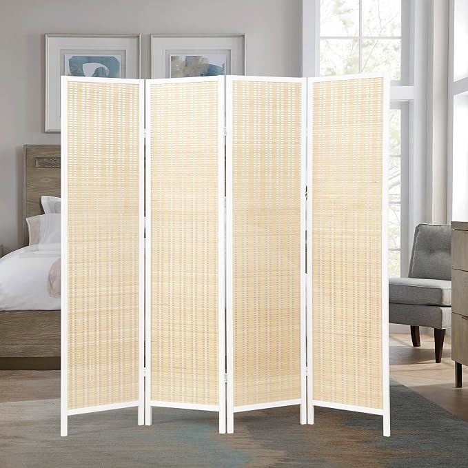 Roundhill Furniture Inkwell 4-Panel Bamboo Room Divider, Folding Portable - Image 2