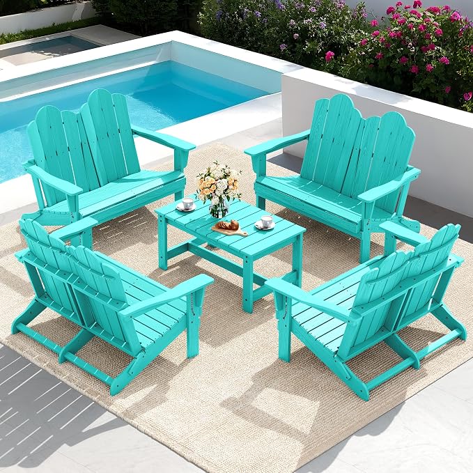 SERWALL Folding Adirondack Bench, HDPE All-Weather Adirondack Loveseat - Image 8