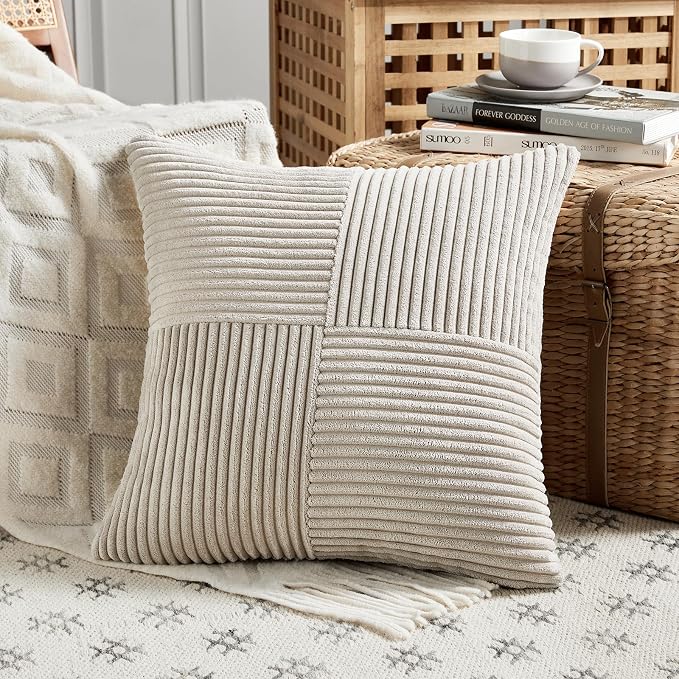 Fancy Homi 2 Packs Neutral Taupe Decorative Throw Pillow Covers 16x16 Inch - Image 2