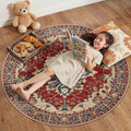 RELEANY Area Rugs Round 4ft Washable Non-Slip, Floral Vintage Distress Print by RELEANY
