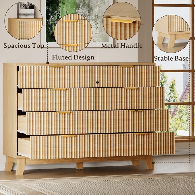 BORNOON Fluted 8 Drawer Tall Dresser, 47.2" Wide Modern Boho Chest of Drawers - Image 5