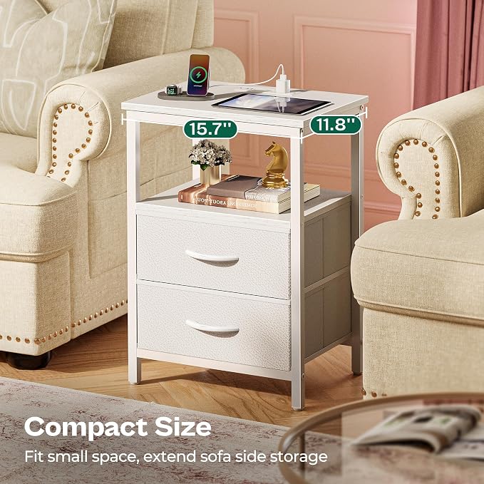 Huuger Night Stand with Charger Station and LED Lights, 2 Drawer Nightstand - Image 8