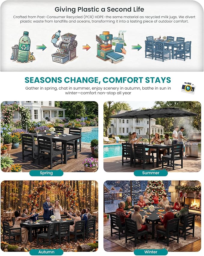 SERWALL Patio Dining Sets for 6 Person, HDPE Dining Set - Image 7