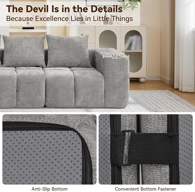 119" Boneless Couch, Oversized Cloud L Shaped Couch, Modular Sectional 4 Seater - Image 3