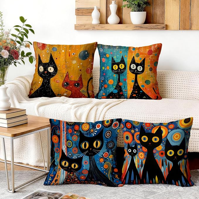 OBSEDE Black Cat Abstract Art Decorative Throw Pillow Covers 18 × 18 in - Image 5
