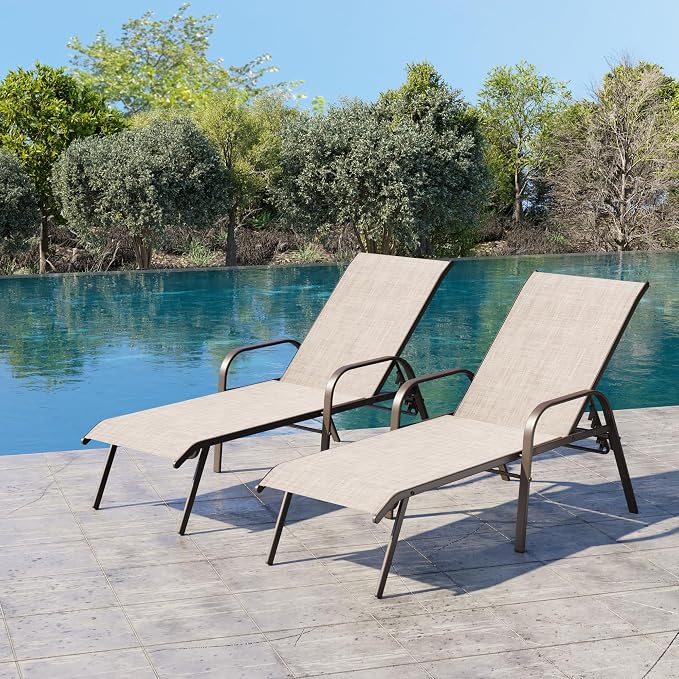 Crestlive Products Outdoor Chaise Lounge Chair, 5-Position Pool Lounge Chairs by CrestliveProducts
