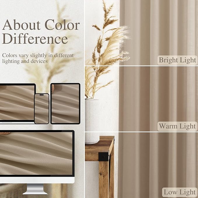 Nanspring Sepia Beige Linen Curtains 96 Inches Long - Image 3