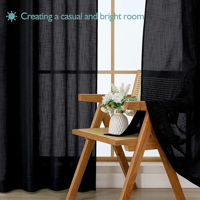 Chyhomenyc Black Semi Sheer Curtains 84 Inches Long 2 Panels Set, Light - Image 7