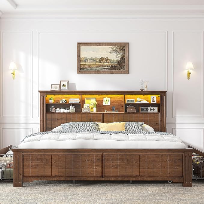 EnHomee King Size Bed Frame and Headboard & Storage, 4 Drawers and LED Built in - Image 3