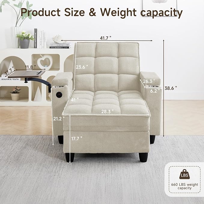 oaaktu Single Modern Comfy Upholstered Chaise Lounge Sofa Chair - Image 2