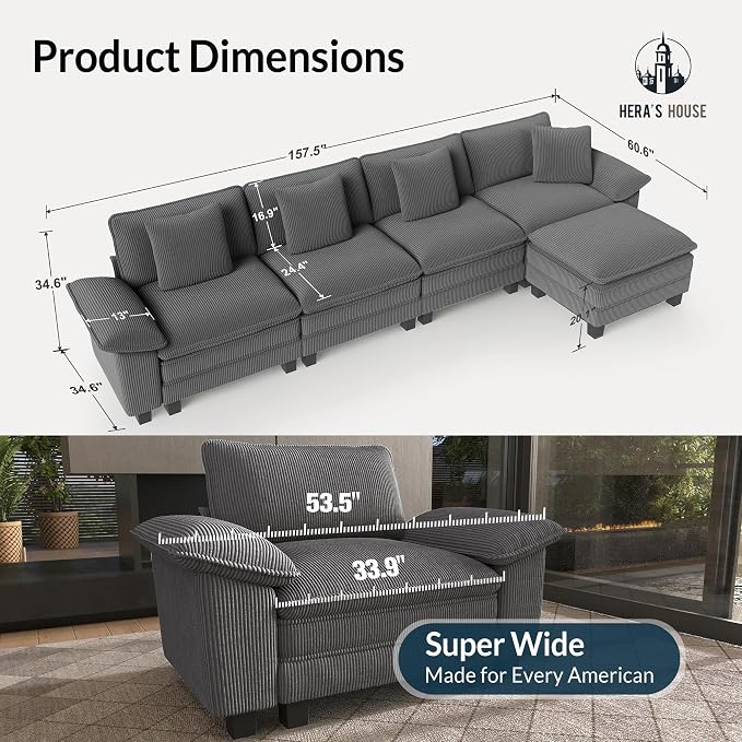 HERA'S HOUSE 158" Modular Sectional Sofa, Oversized L Shaped Couches - Image 2