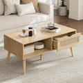 ZttRiee Coffee Table with Storage, Boho Dining Table with Rattan Drawer and by ZttRiee