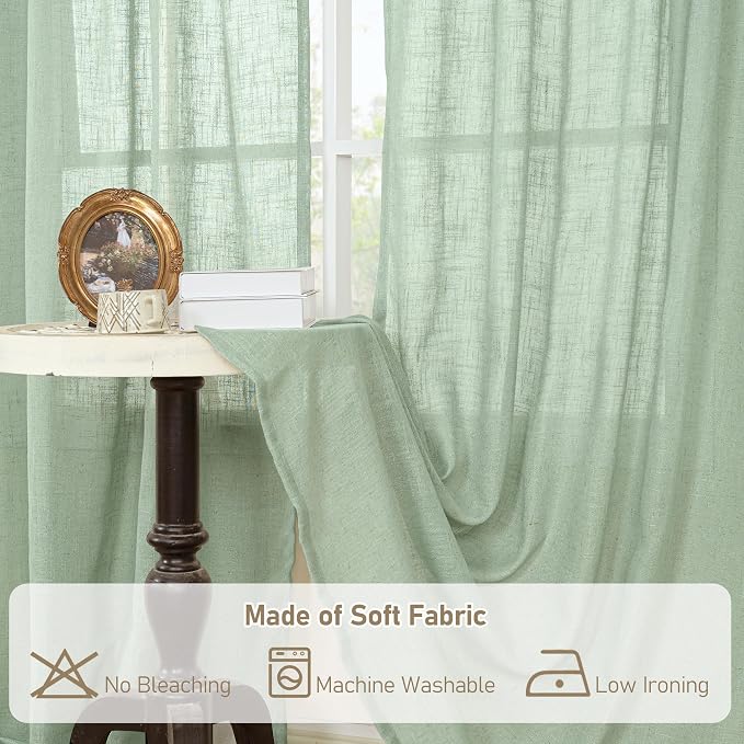 LAMIT 95 Inches Long Fresh Green Linen Curtains - Image 8