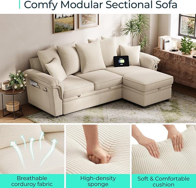 LINSY HOME 90.5'' Sectional Sleeper Sofa - Image 6