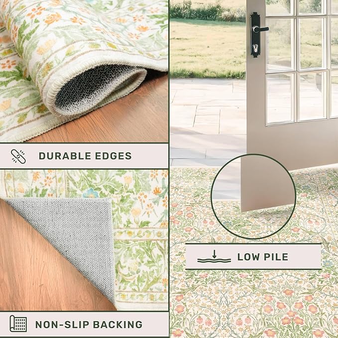 Cream Green Washable 8x10 Area Rugs - Image 4