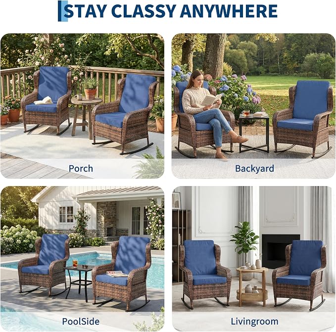 Garvee Outdoor Wicker Rocking Chair, 1 Piece Outdoor Rocking Chair, All Weather - Image 6