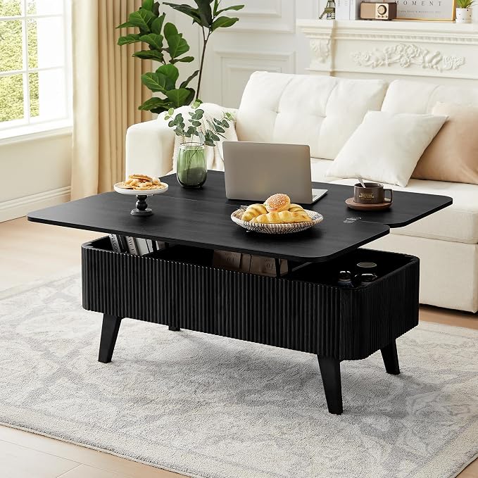Fluted Lift Top Coffee Table, 3 in 1 Convertible Coffee Tables Converts to by ORRD