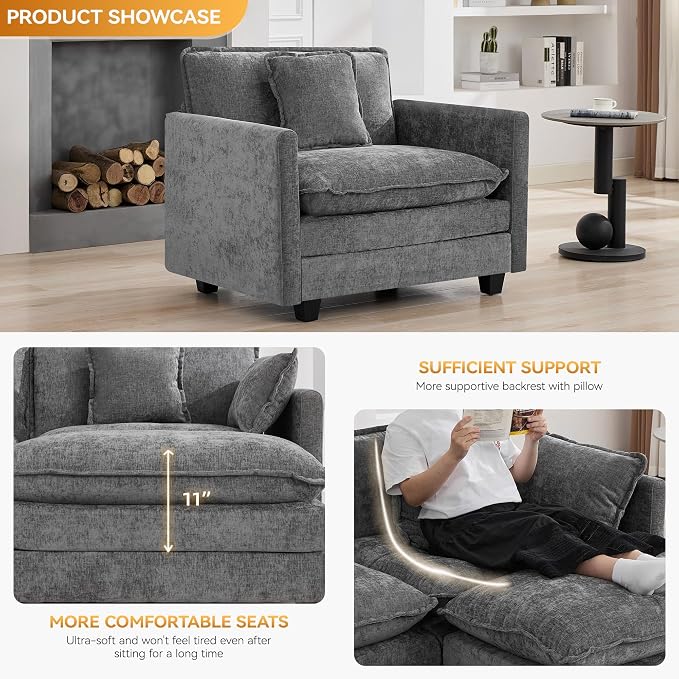 WUTUTUEE 41'' Modern Chenille Oversized Chair, Upholstered Accent Living Room - Image 3