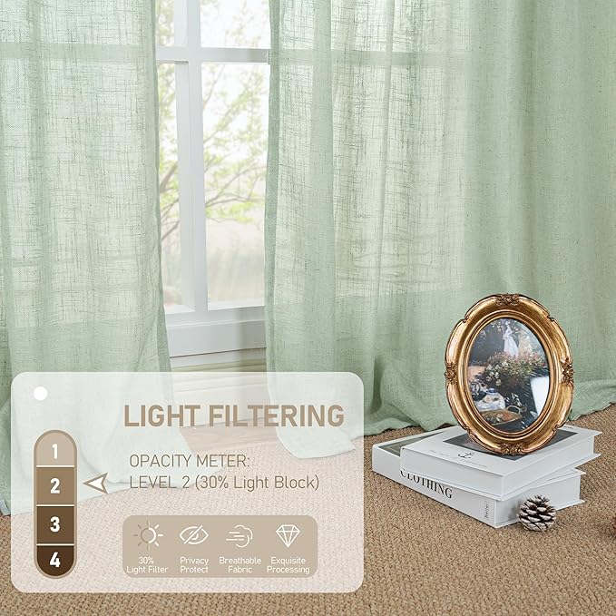 LAMIT Linen Curtains 48 Inch Length 2 Panels, Light Filtering Panels Back Tab - Image 4