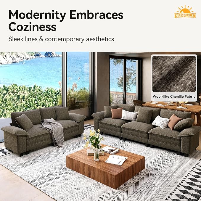 SUNSHINE VALLEY 2 Piece Living Room Sofa Furniture Set, Chenille Modular - Image 8