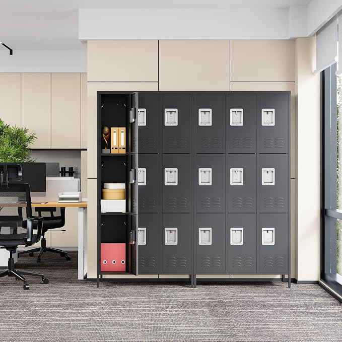 Metal Locker with 9 Doors Employees Locker, Metal Storage Locker with Hooks - Image 9