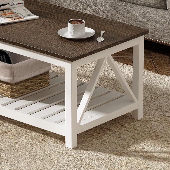 ChooChoo Farmhouse Coffee Table, Rustic Vintage Living Room Table - Image 6