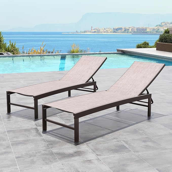 Crestlive Products Lounge Chair Outdoor Set of 2, Metal Pool Chaise Lounge - Image 8
