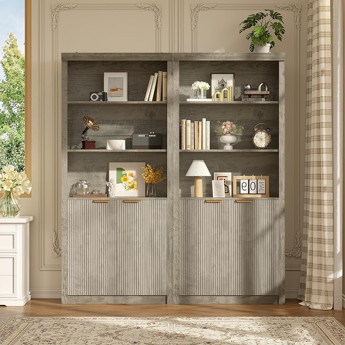 Tall Book Shelf and Bookcase 2 PCS, 31.5" Wide Wooden Bookcase by GarveeHome