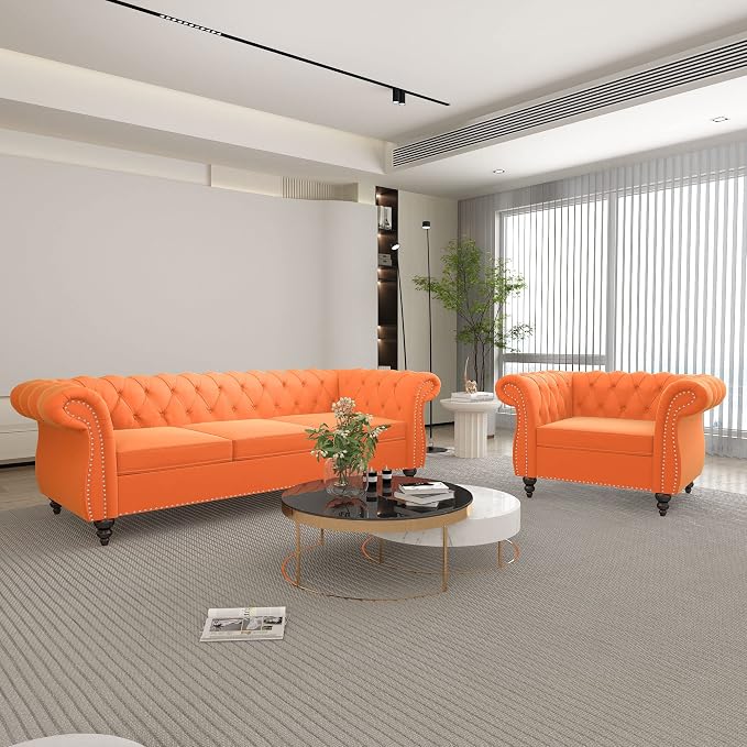 QHITTY 2 Piece Living Room Set, Sectional Chesterfield Sofa Chair Contemporary by QHITTYFurnitureLife