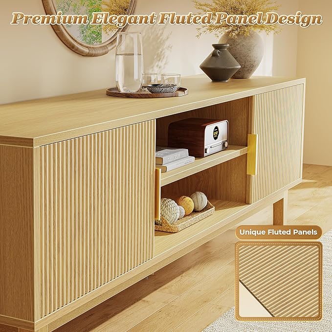 PRAISUN 54 Inch TV Stand for 50, 55 Inch TV, Fluted Entertainment Center - Image 7