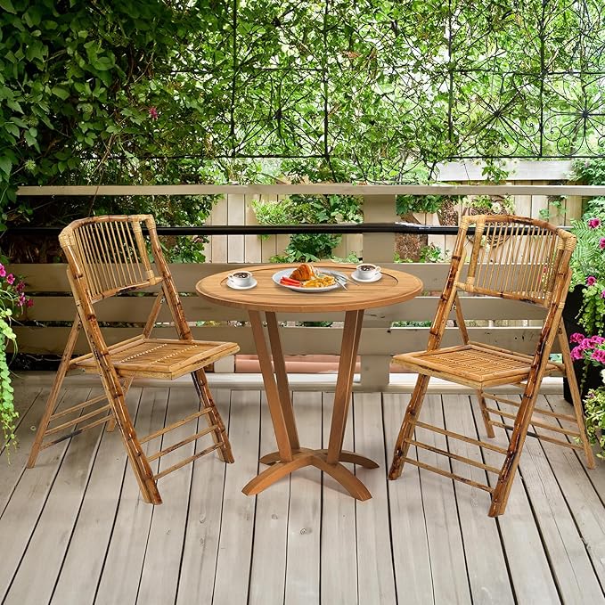 VINGLI Bamboo Folding Chair, Foldable Dining Wood Chairs Comfortable Seat - Image 2
