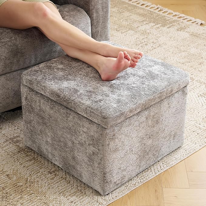 Modern Cube Storage Ottoman, Chenille Ottoman Foot Stools, Ottoman Footstool - Image 3