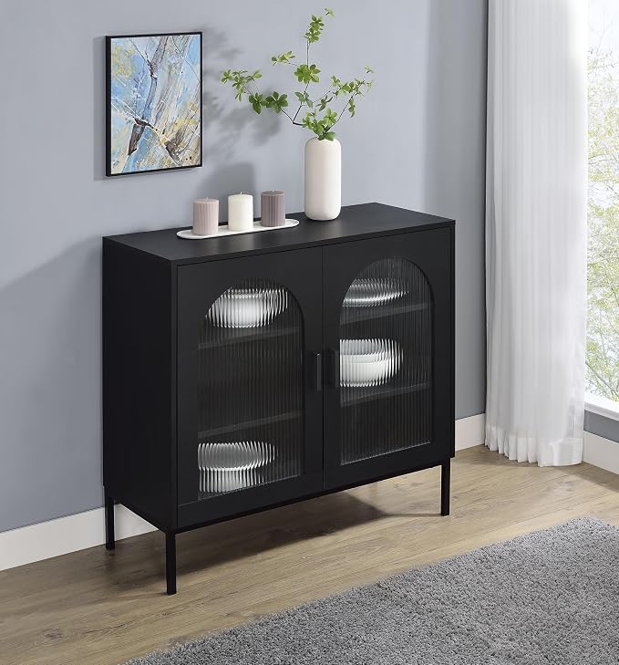 Coaster Home Furnishings Jess 2-Door Arched Fluted Glass Accent Cabinet Black - Image 2