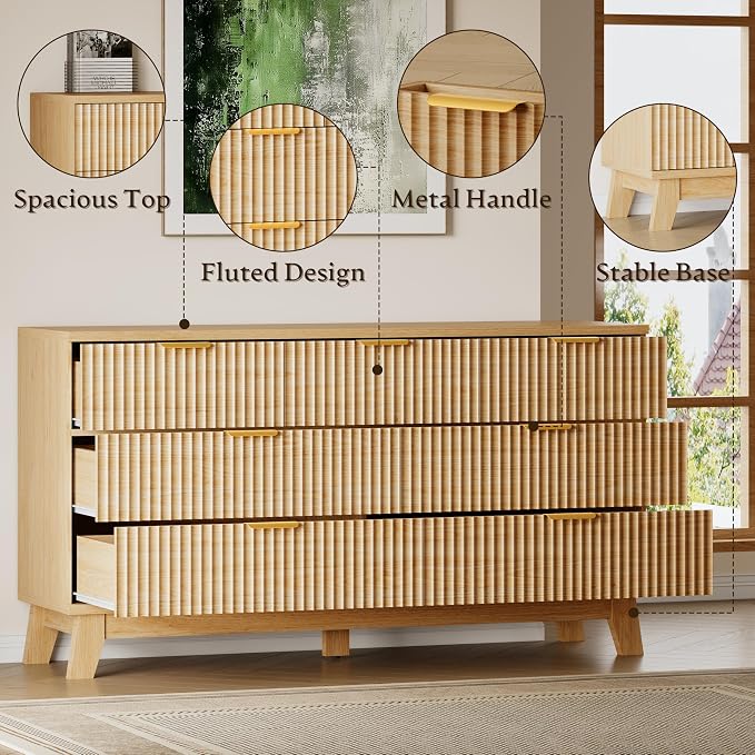 BORNOON Fluted 7 Drawer Dresser, 47.2" Wide Modern Boho Chest of Drawers - Image 5