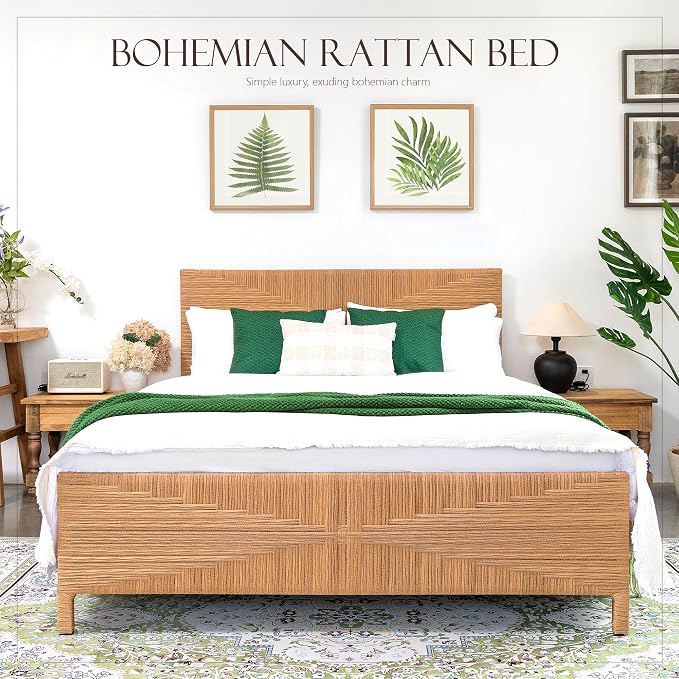 Yechen Queen Rattan Style Boho Bed Frame - Image 3