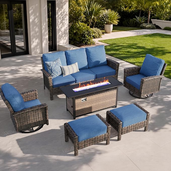 HERA'S HOUSE Wicker Patio Furniture Set, High Back Swivel Chairs by HERASHOUSE