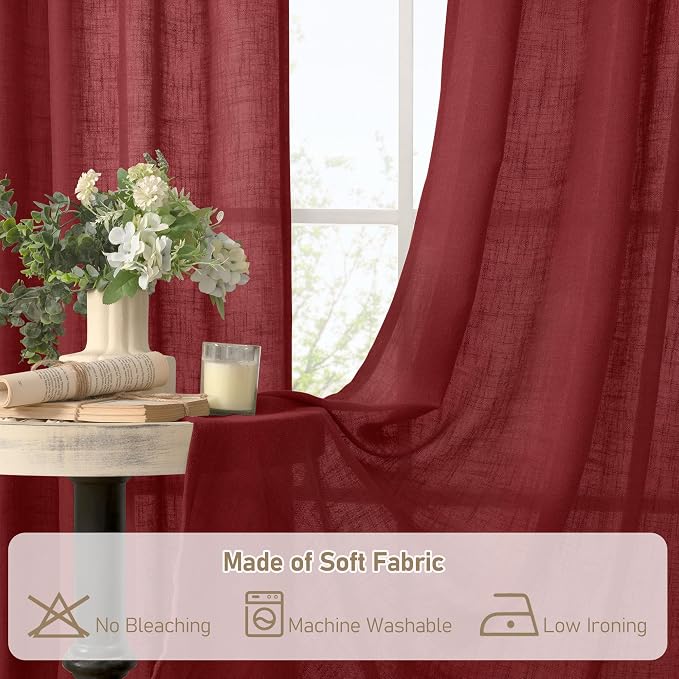LAMIT Burgundy Red Linen Curtains 72 Inch - Image 9