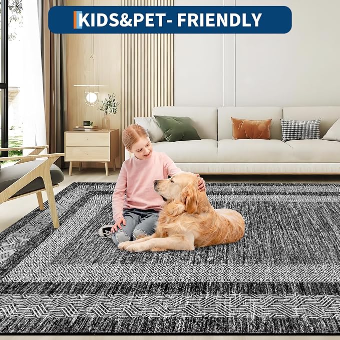GarveeHome Large Washable Rug 9x12 Modern Geometric Non Slip, Distressed - Image 6