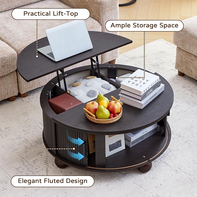 Round Lift Top Coffee Table - Image 4