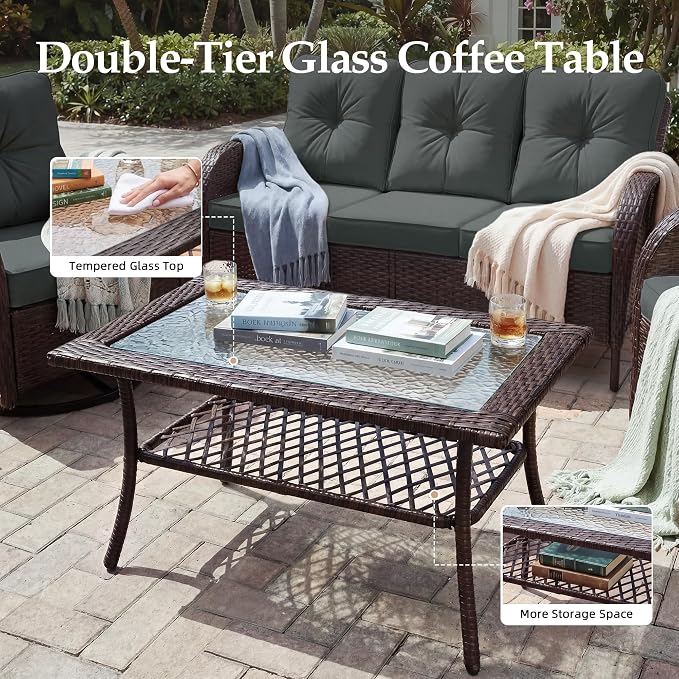 UPHA 6 Pieces Patio Furniture Sets, Wicker Outdoor Sofa Set - Image 7