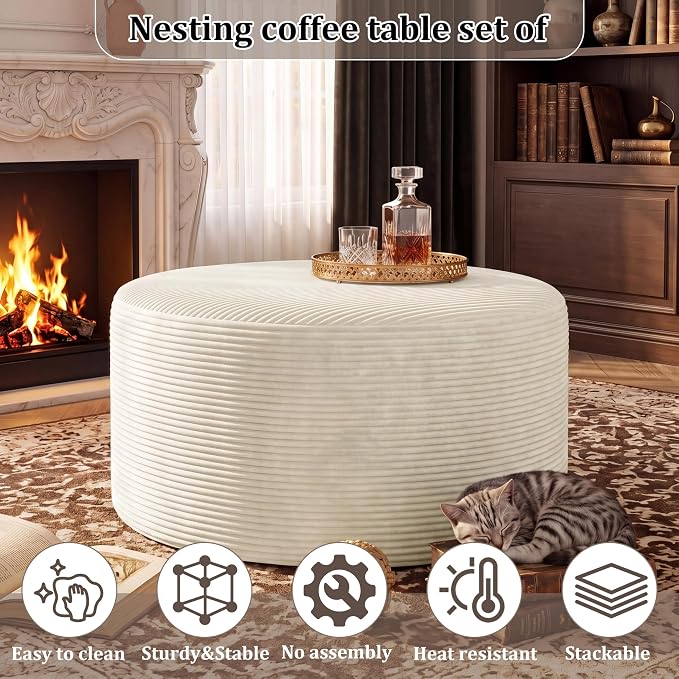 BSHOMGI Round Ottoman, Corduroy Ottomans Foot Stool, 27.5" Pouf Footstool - Image 5