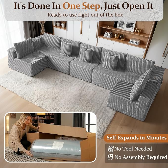 168" Cloud Sectional Couch, Comfort U Shaped Sofa - Image 3