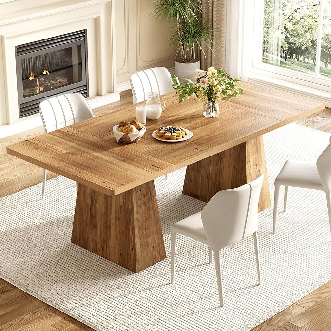 LITTLE TREE Dining Table for 6 People, Wooden Dining Table, Rectangle Table by LITTLETREE