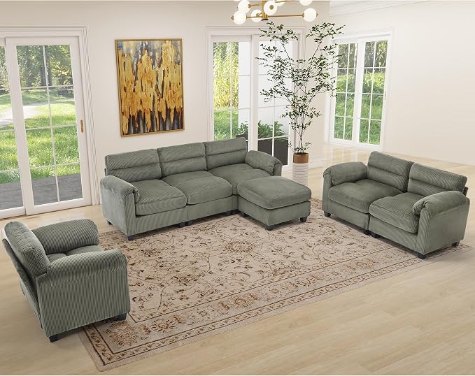 HAOMARKETS Corduroy Sofa Set, Upholstered 3-Seater Couch - Image 7