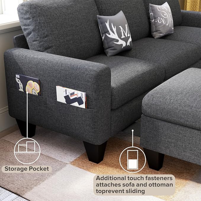 78" Sectional Sofa Couches for Living Room, Dark Grey Convertible L Shaped Couch - Image 6