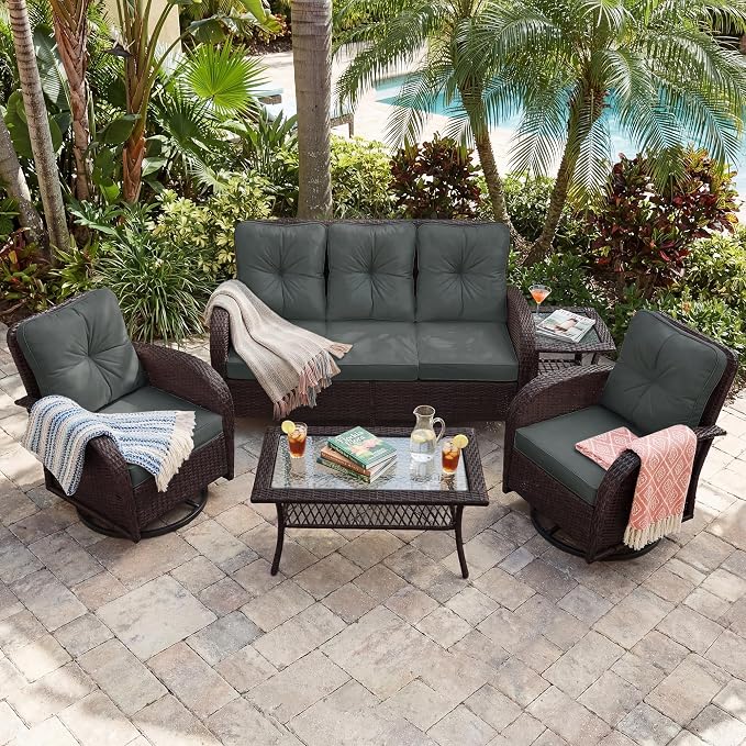 UPHA 5 Pieces Patio Furniture Sets, Wicker Outdoor 3-Seat Sofa Set - Image 5