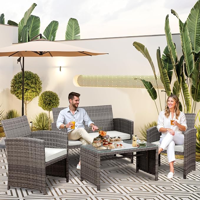 SUNLEI Patio Furniture Set 4 Piece Outdoor Furniture Set, PE Rattan Wicker - Image 7