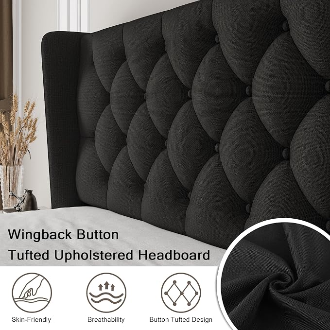 Einhomn Black Queen Size Platform Bed Frame - Image 3