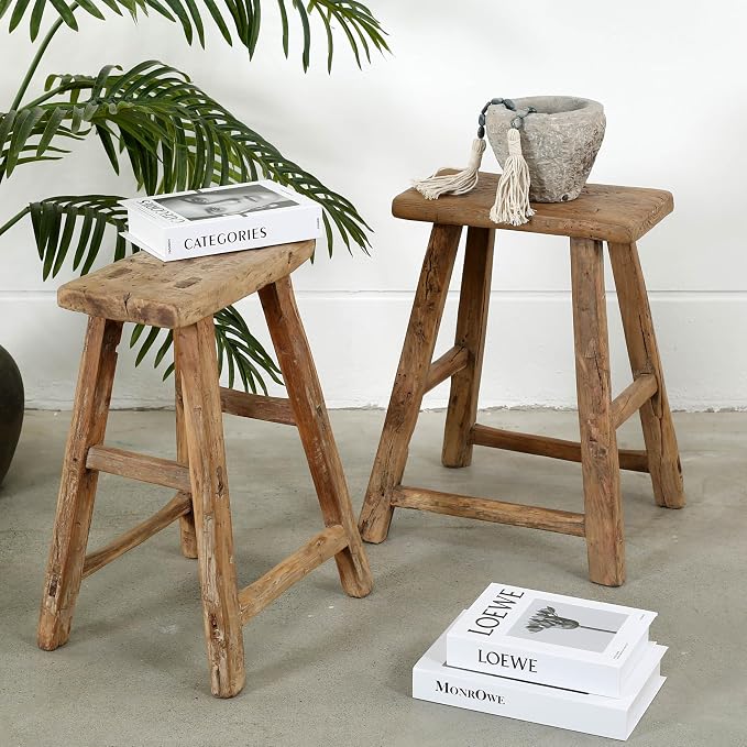 Artissance Vintage Wooden Stool, Solid Natural Wood 12–20" W x 6–9" D x 18–22" H - Image 10