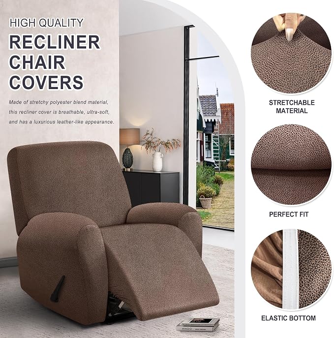 ANARACHON Leather Look Recliner Chair Covers, 4-Pieces Stretch Recliner Cover - Image 5